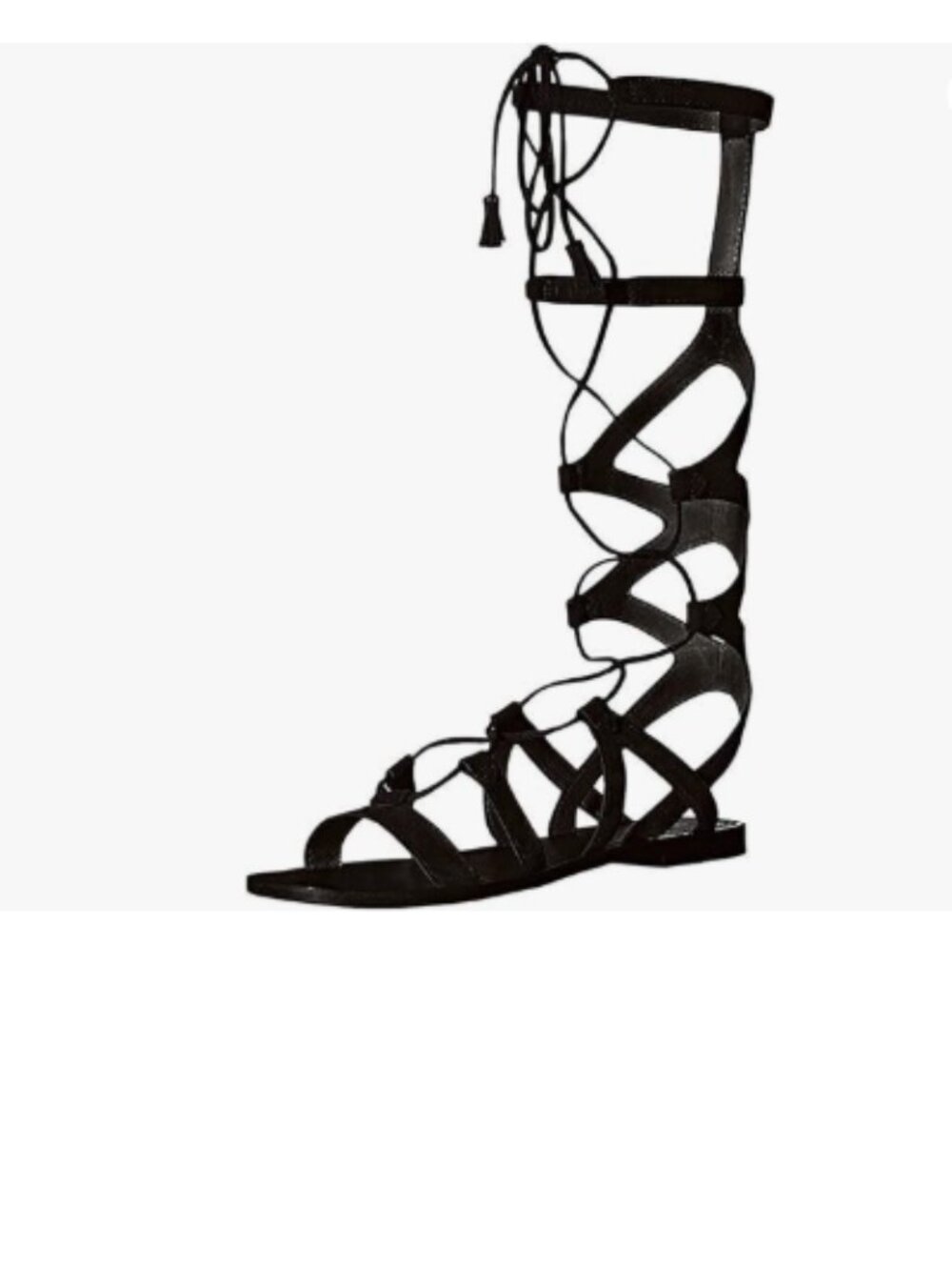 YDN Black Sexy Knee High Lace up Flats Fringe Low Heel Gladiator Strap Sandals